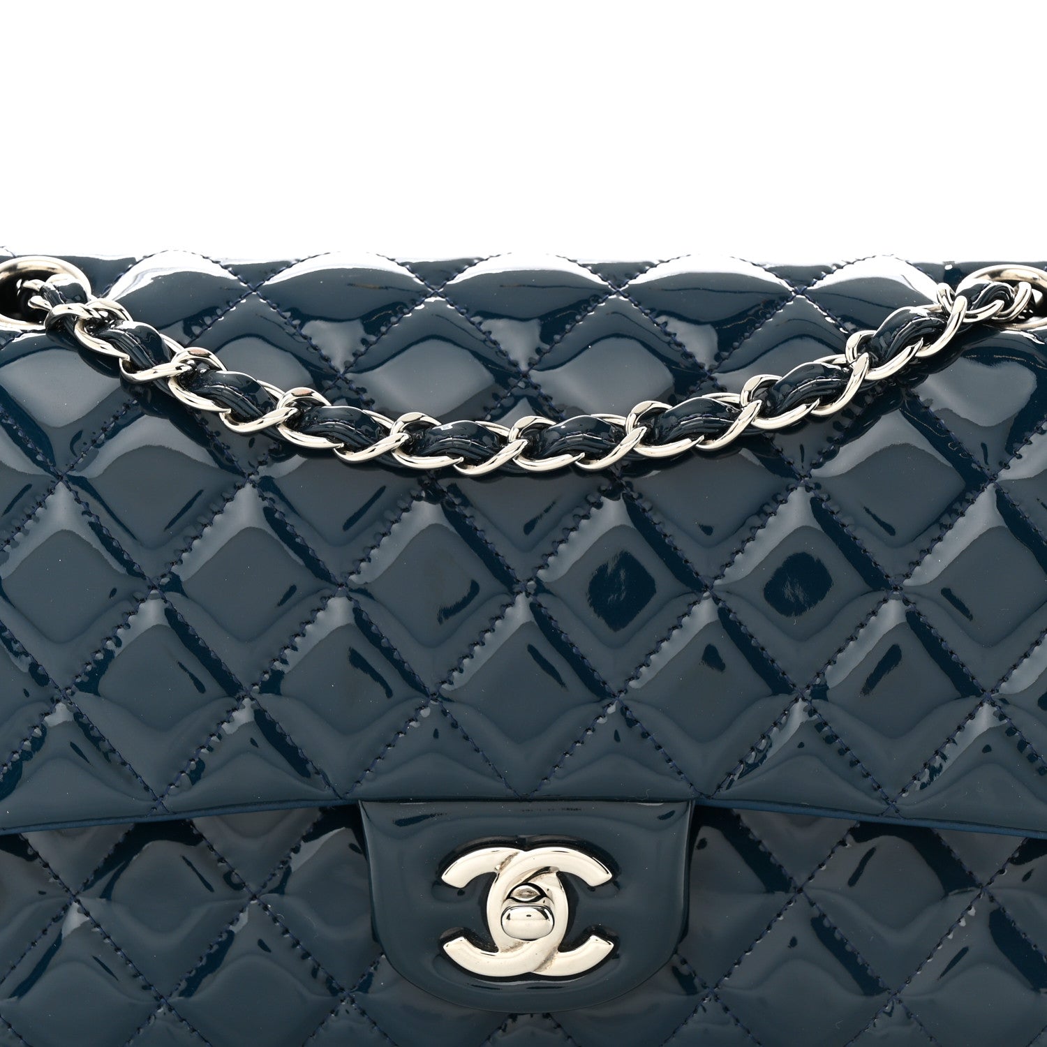 Chanel Patent Quilted Medium Double Flap Navy 8 of 13