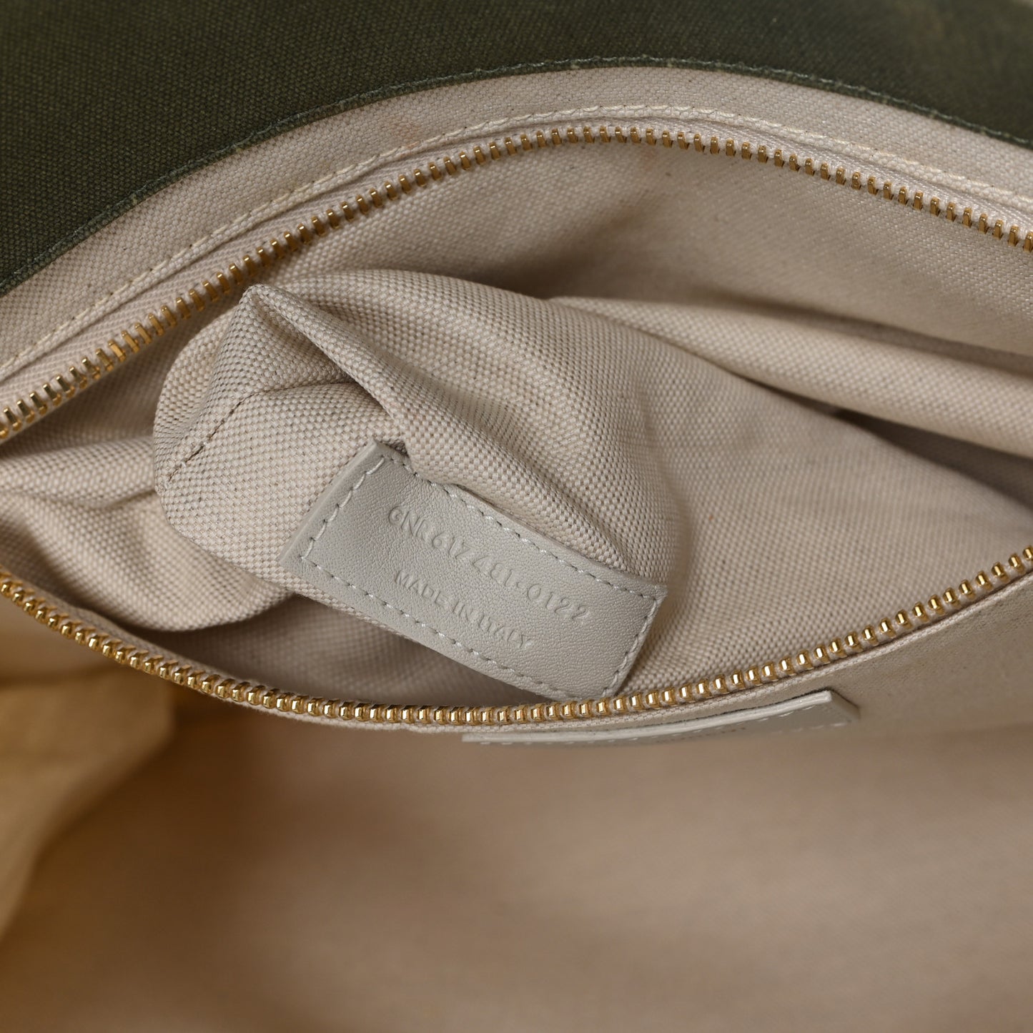 Linen Calfskin Small Rive Gauche Tote Military Green Blanc Vintage
