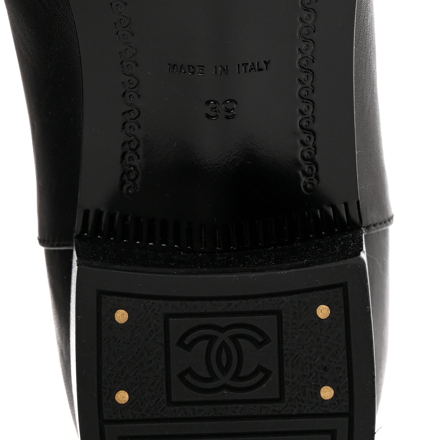 Calfskin CC Logo Mid Calf Boots 39 Grey Black