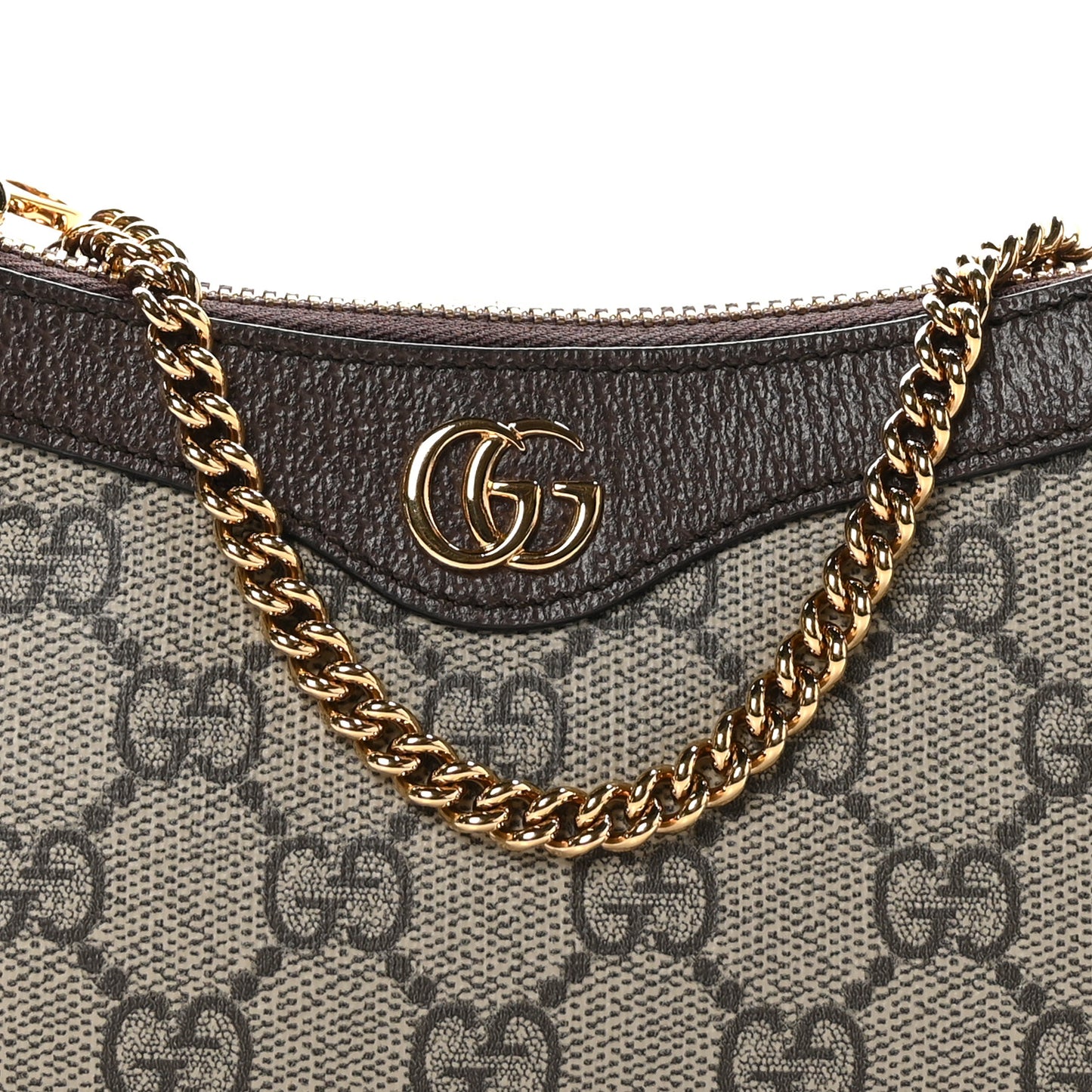 GG Supreme Monogram Textured Dollar Calfskin Mini Ophidia Chain Bag Beige Ebony