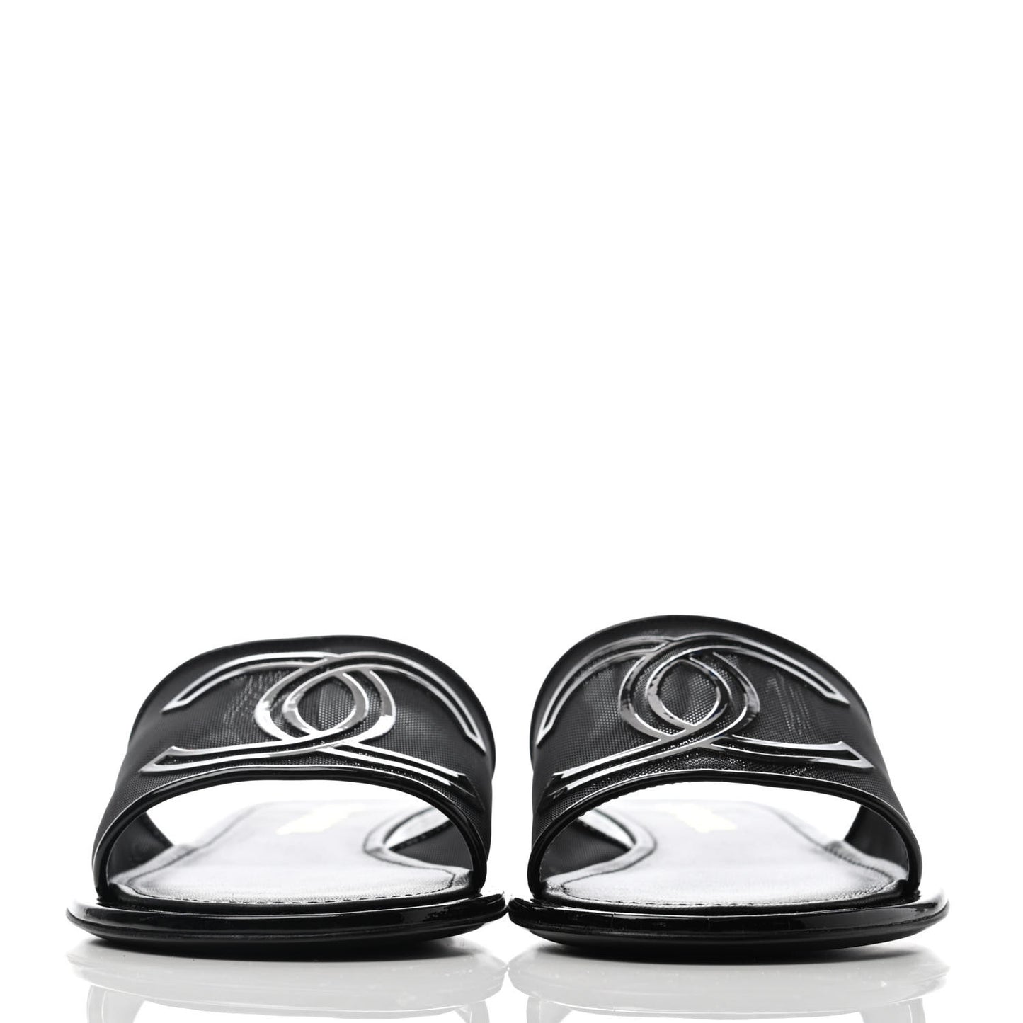 Mesh Patent Calfskin CC Mules 39 Black