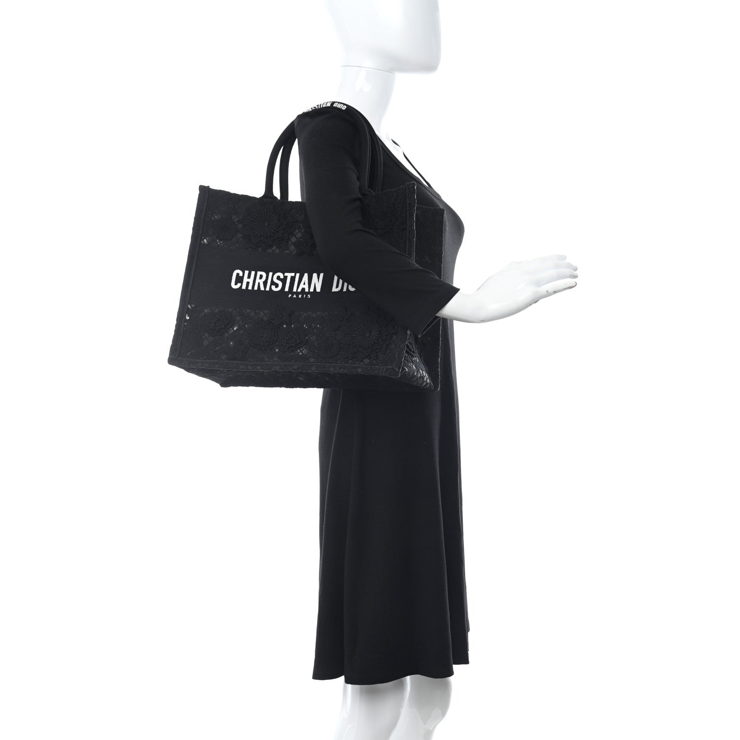 Christian Dior Embroidered D-Lace Medium Book Tote Black Multicolor 3 of 12