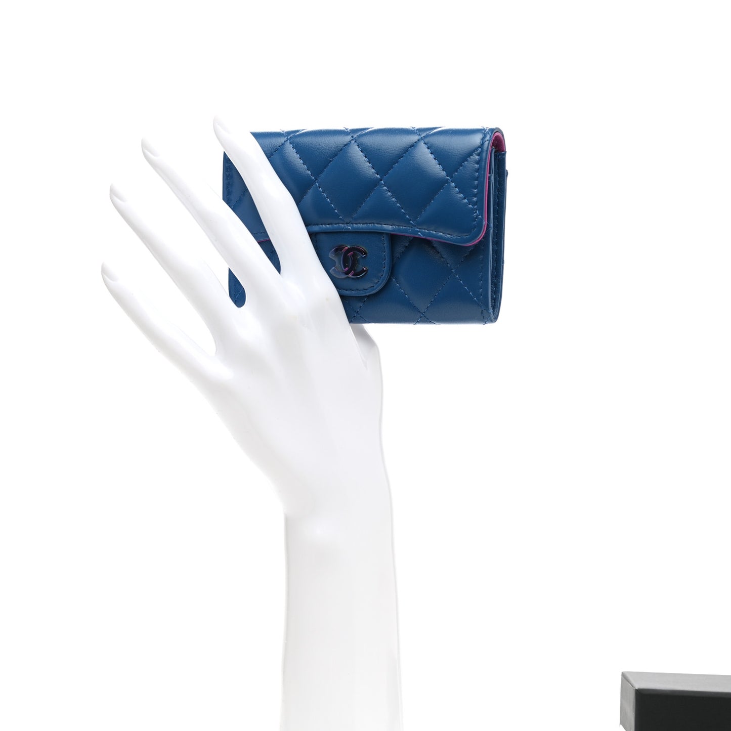 Lambskin Quilted Flap Card Holder Wallet Blue Pink