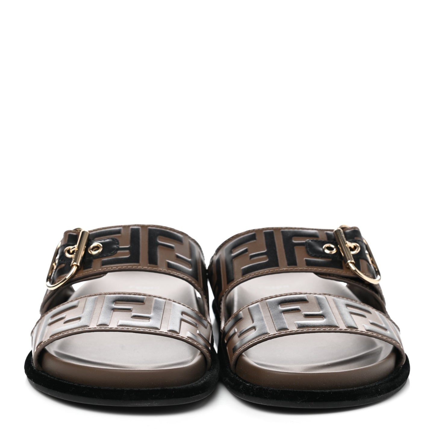 Calfskin FF Embossed Slide Sandals 39 Maya Black