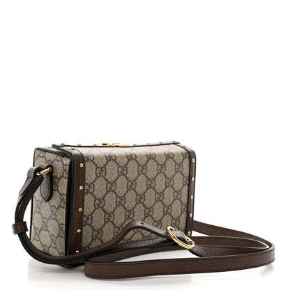 Gucci GG Supreme Monogram Textured Dollar Calfskin Mini Trunk Shoulder Bag Beige Ebony New Acero 3 of 12