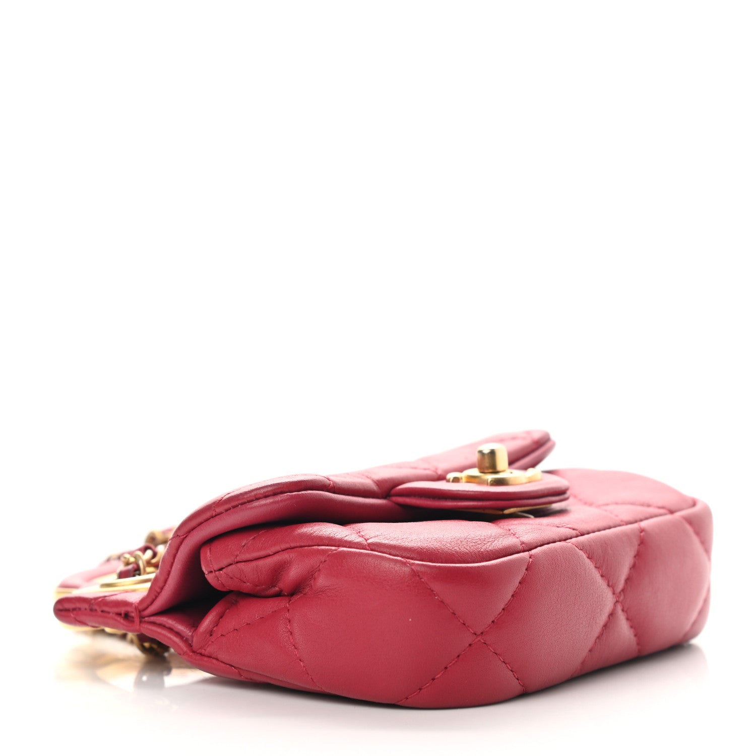 Chanel Calfskin Quilted Lady Handle Flap Card Holder With Chain Dark Pink 3 of 11