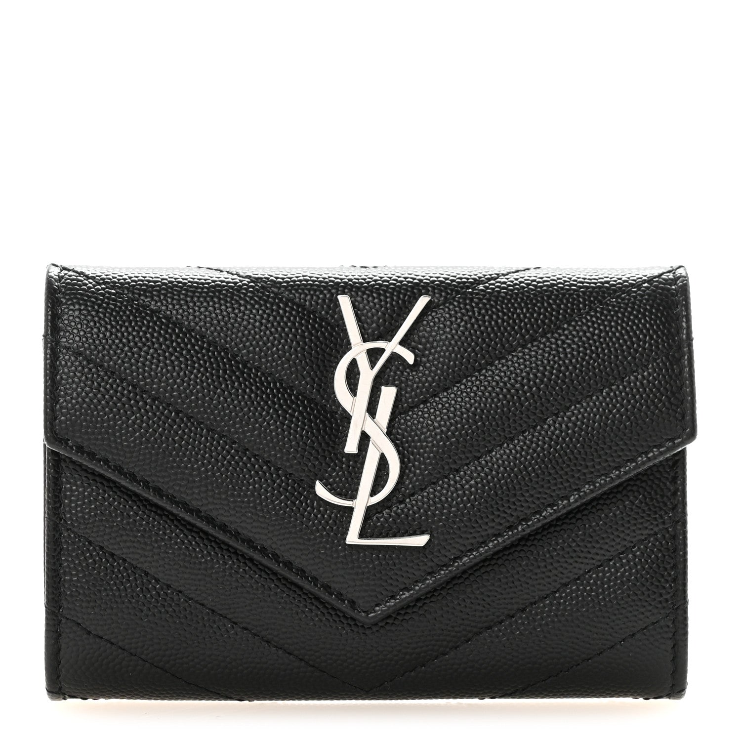 Saint Laurent Grain De Poudre Matelasse Chevron Small Monogram Envelope Wallet Black 1 of 7