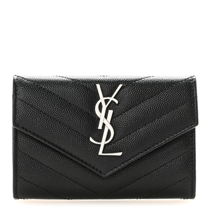 Saint Laurent Grain De Poudre Matelasse Chevron Small Monogram Envelope Wallet Black 1 of 7