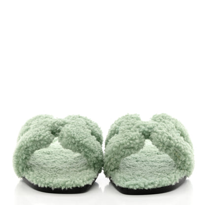 Hermes Woolskin Oran Sandals 37.5 Vert D'Eau 2 of 7