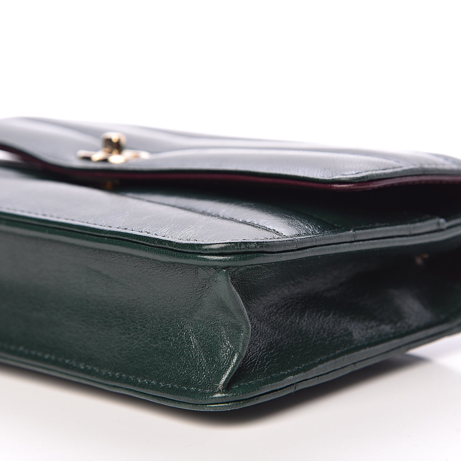 Chanel Lambskin Chevron Quilted Wallet On Chain WOC Dark Green 6 of 12