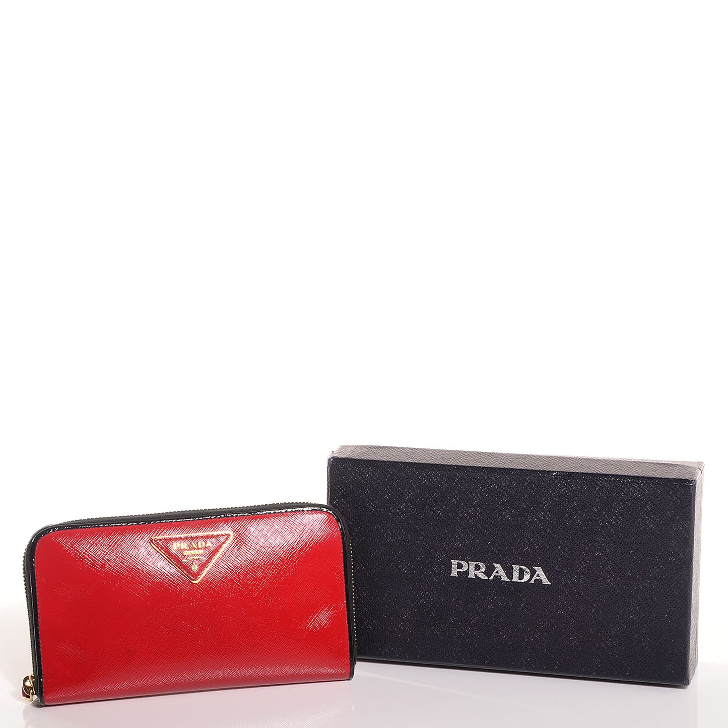 Saffiano Vernice Bi-Color Zip Around Wallet Rosso Black