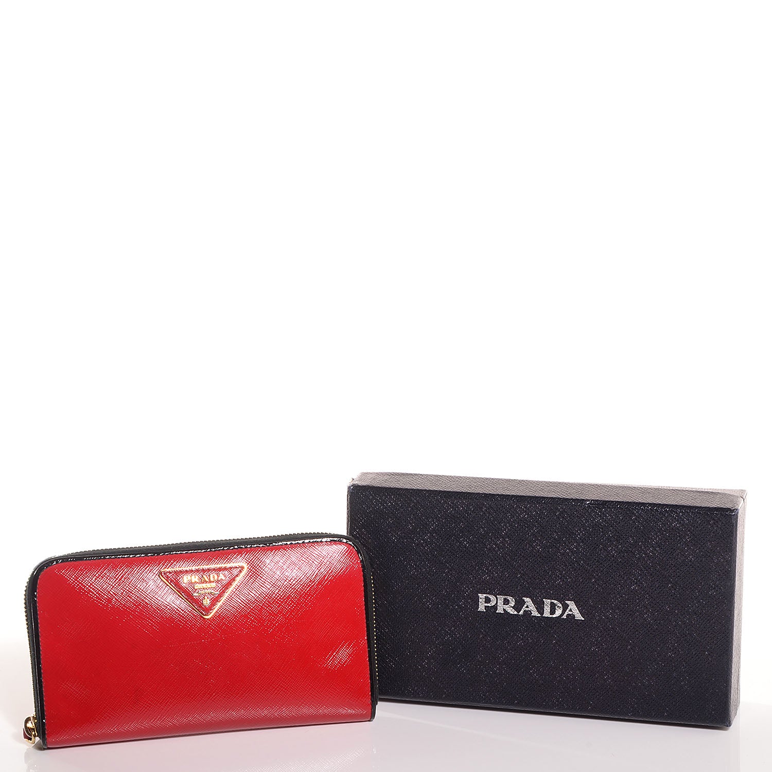 Prada Saffiano Vernice Bi-Color Zip Around Wallet Rosso Black 9 of 9