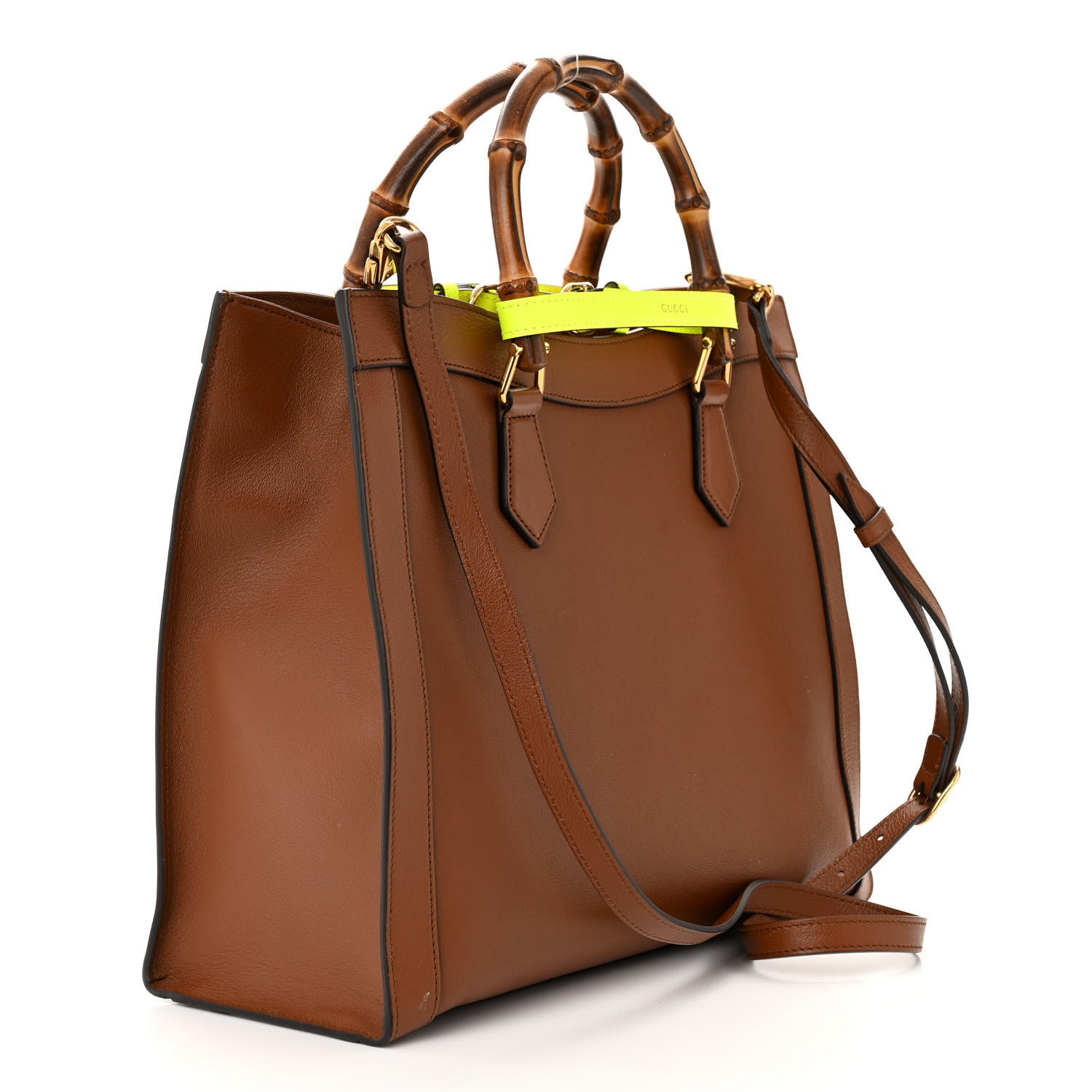 Gucci Wonka Grain Calfskin Medium Diana Tote Bag Cuir Yellow Fluo 3 of 11