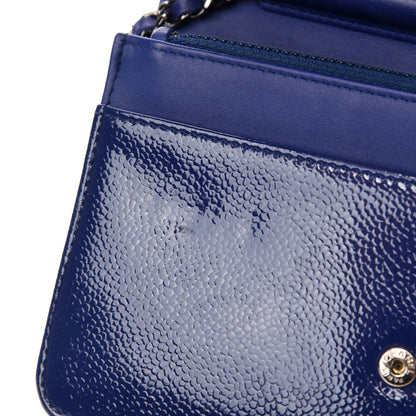 Chanel Grained Patent Calfskin Timeless Wallet On Chain WOC Blue 10 of 14