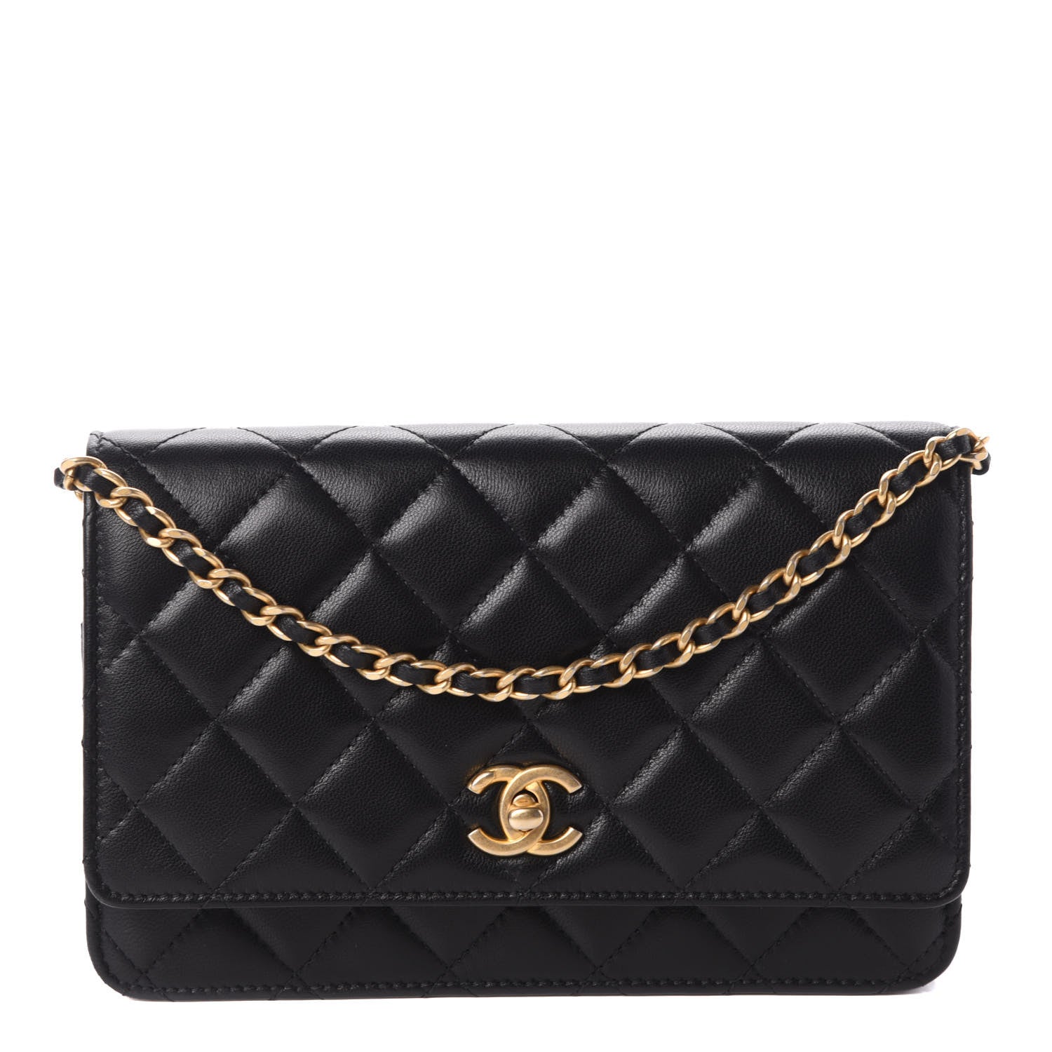 Chanel Lambskin Quilted CC Pearl Crush Wallet on Chain WOC Black 1 of 11