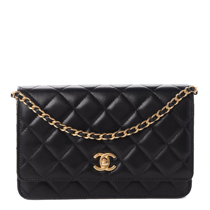 Chanel Lambskin Quilted CC Pearl Crush Wallet on Chain WOC Black 1 of 11