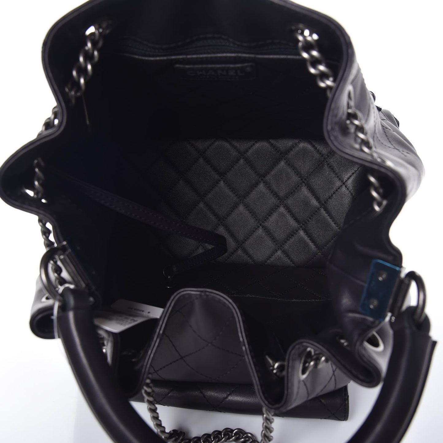 Calfskin Stitched Large Urban Luxury Drawstring Backpack Black