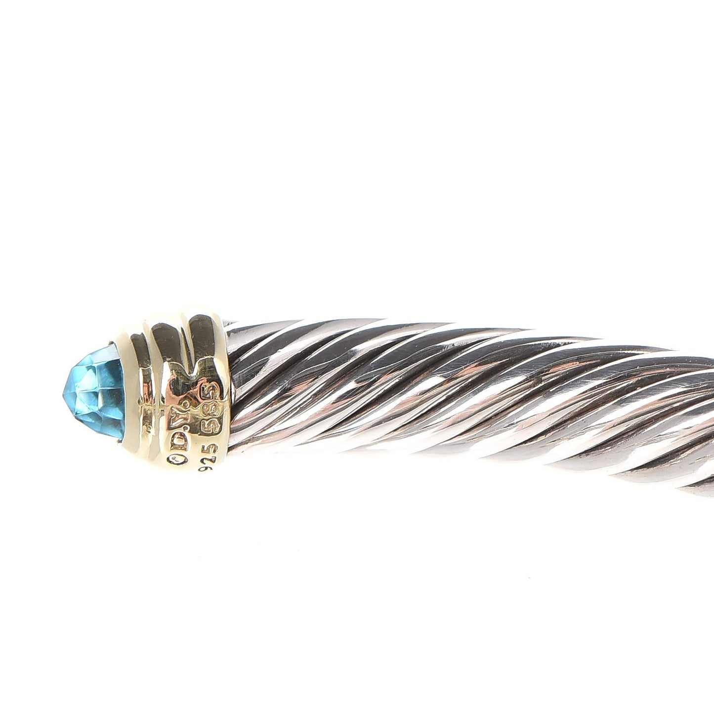 Sterling Silver 14K Yellow Gold Blue Topaz 5mm Cable Classics Petite Color Bracelet