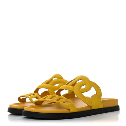 Hermes Suede Goatskin Extra Sandals 38 Jaune Sable 3 of 9
