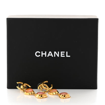 Chanel Metal Resin CC Drop Earrings Gold Pink Orange 5 of 5