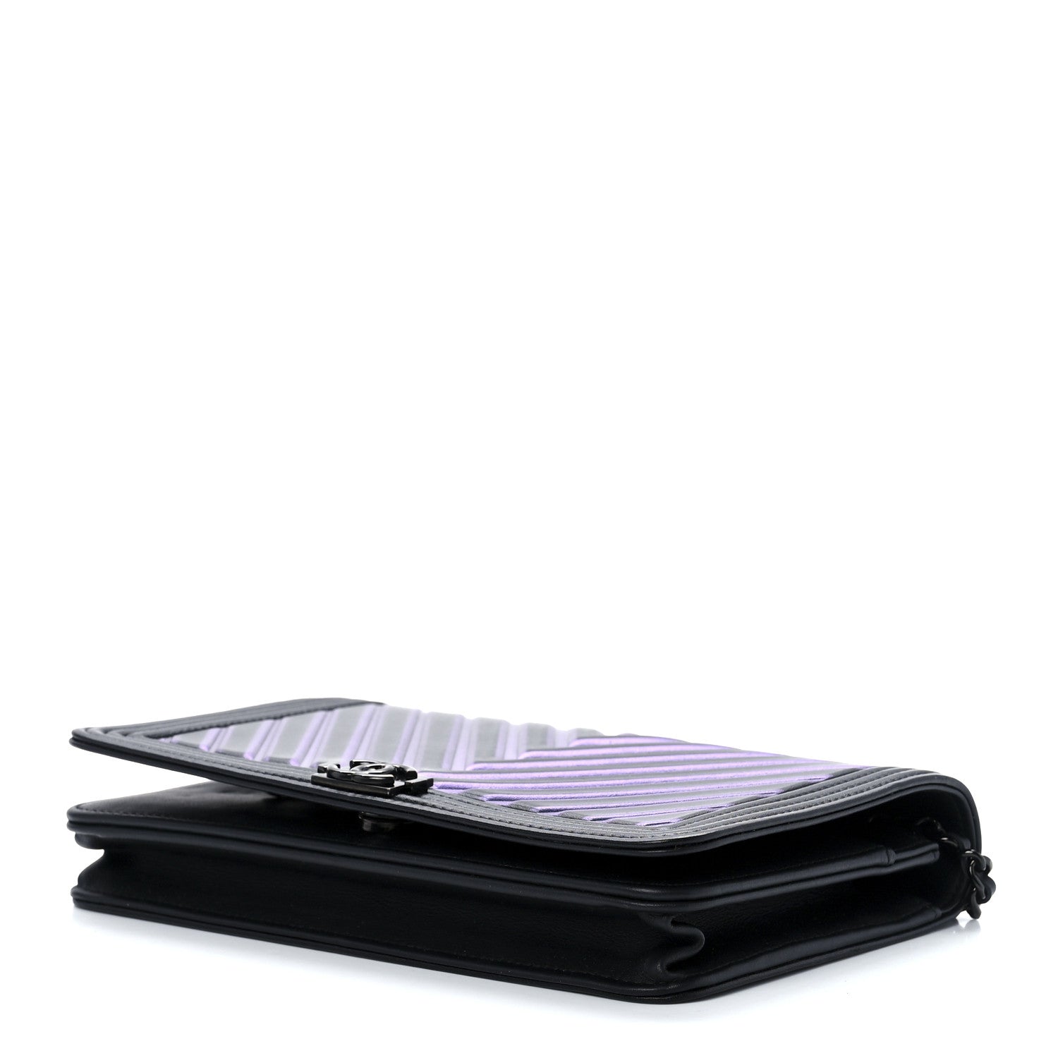 Chanel Calfskin Painted Chevron Embossed Boy Wallet On Chain WOC Black 9 of 12