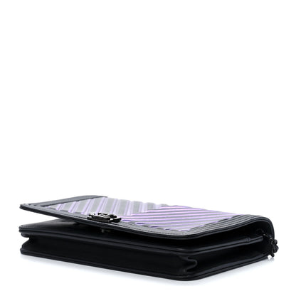 Chanel Calfskin Painted Chevron Embossed Boy Wallet On Chain WOC Black 9 of 12