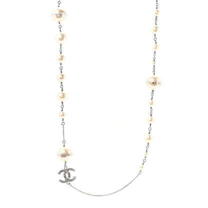 Chanel Baguette Crystal Pearl CC Long Necklace Silver 1 of 4