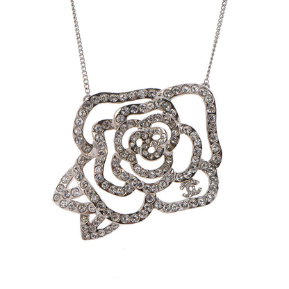 Chanel Swarovski Crystal Camellia CC Necklace Silver 3 of 7