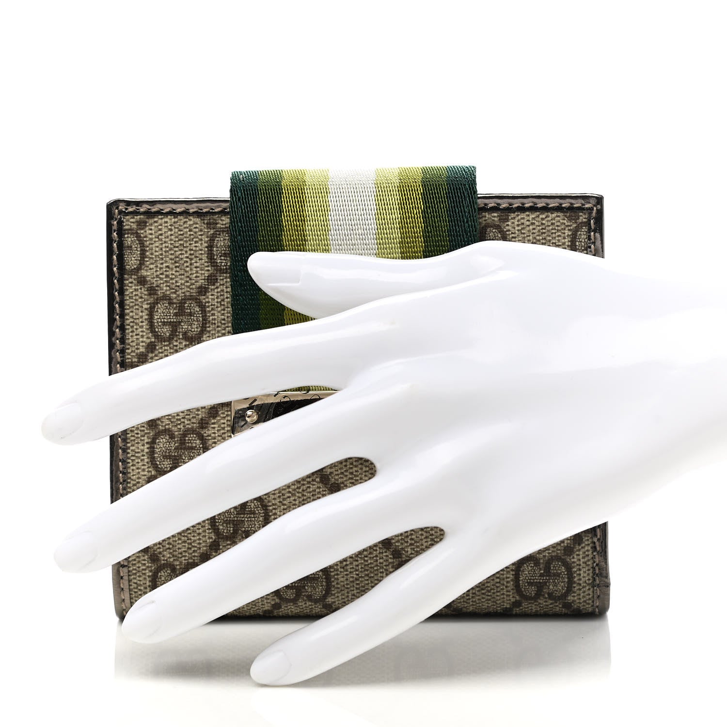 Gucci Monogram Web Ladies Web French Wallet Metallic Brown Green 2 of 8