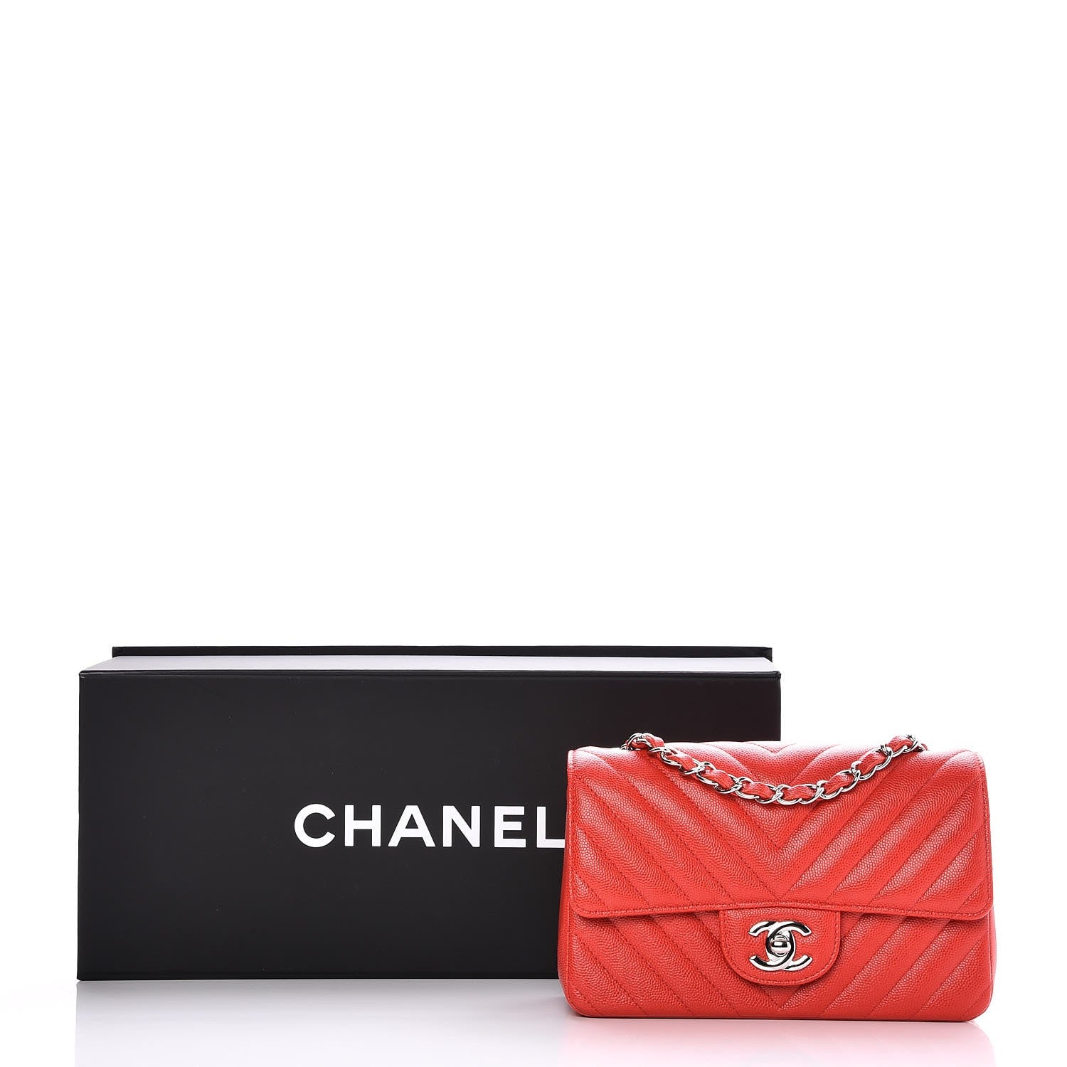 Chanel Caviar Chevron Quilted Mini Rectangular Flap Red 8 of 8