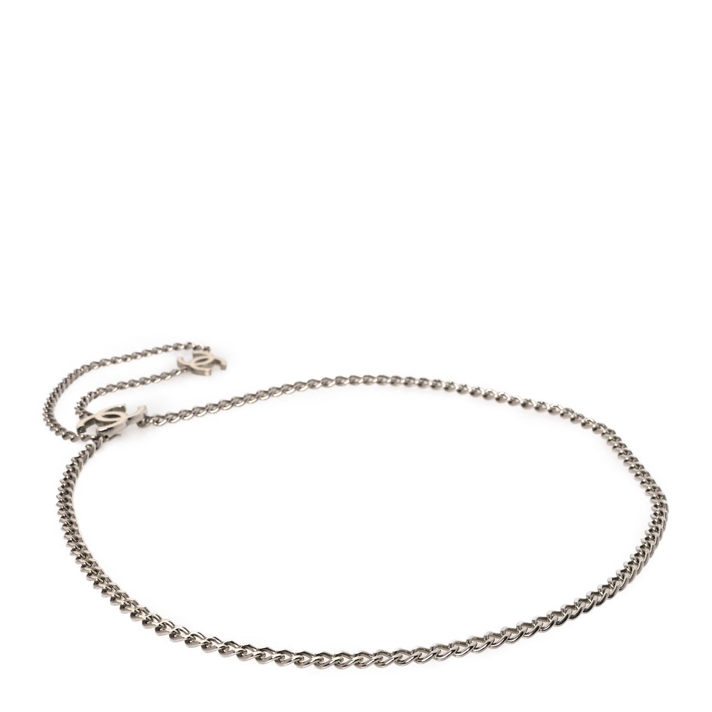 Enamel CC Chain Logo Belt Silver White