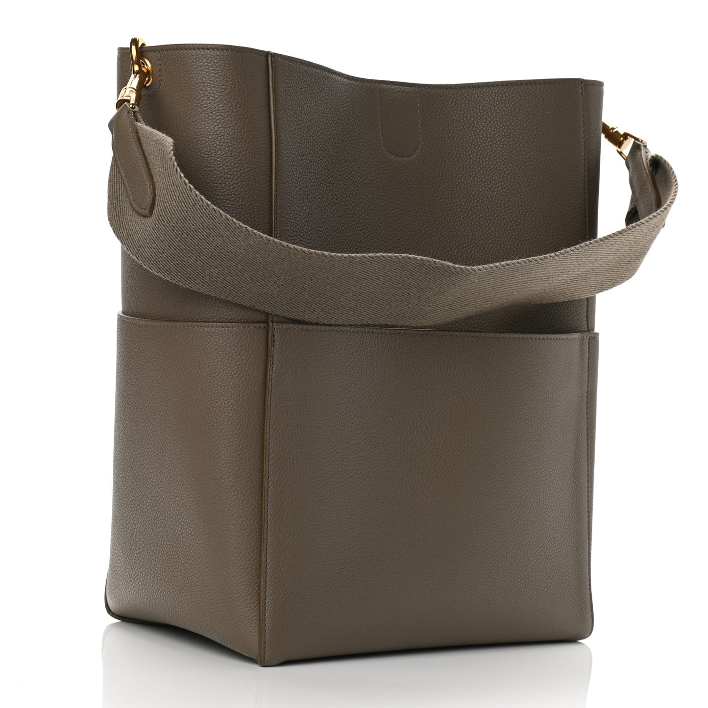 Soft Grained Calfskin Sangle Bucket Bag Taupe
