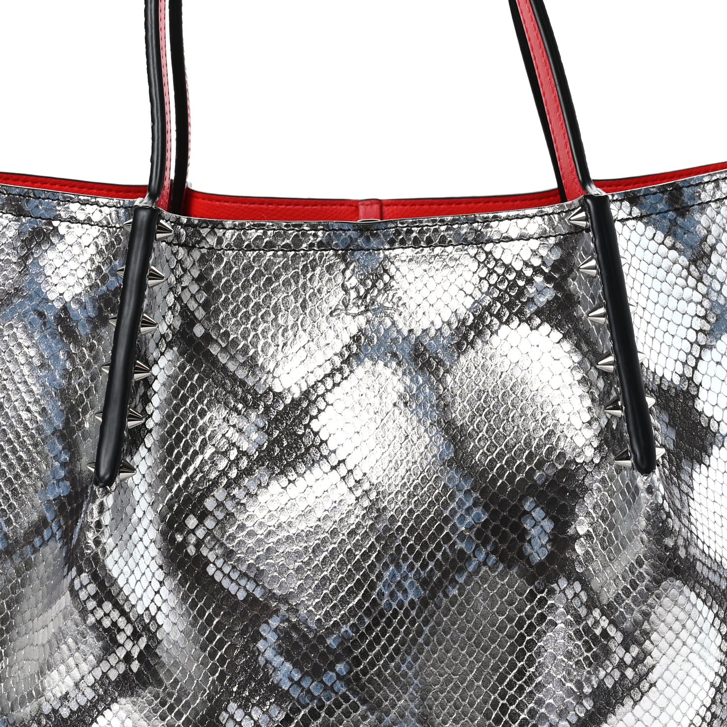 Python Embossed Calfskin Spiked Small Cabarock Shopper Tote Silver