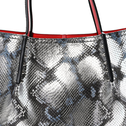 Christian Louboutin Python Embossed Calfskin Spiked Small Cabarock Shopper Tote Silver 7 of 10