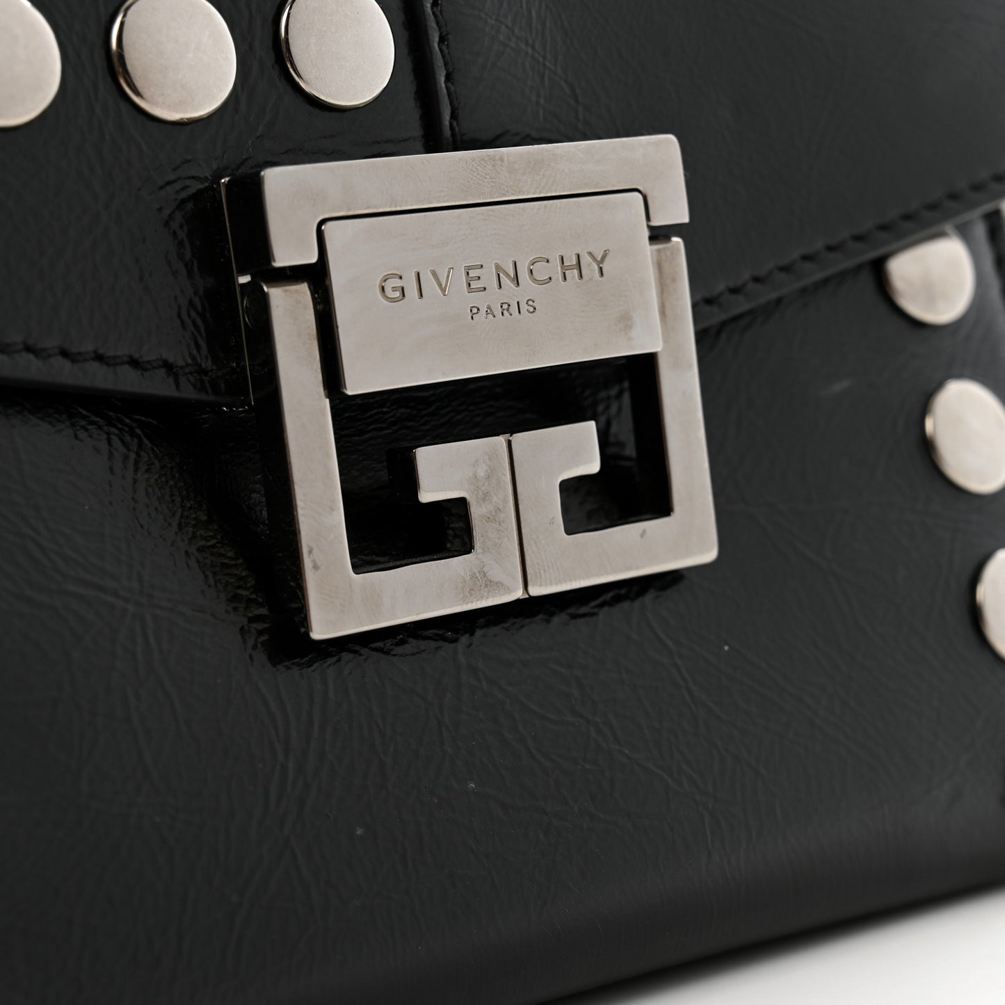 Studded Crinkled Patent Goatskin Small GV3 Shoulder Bag Black