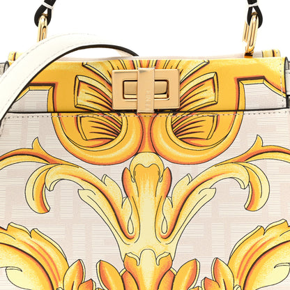 Fendi X VERSACE Vitello Seta Nappa Fendace FF Baroque Mini Peekaboo Iconic Satchel White Ice Gold 8 of 11