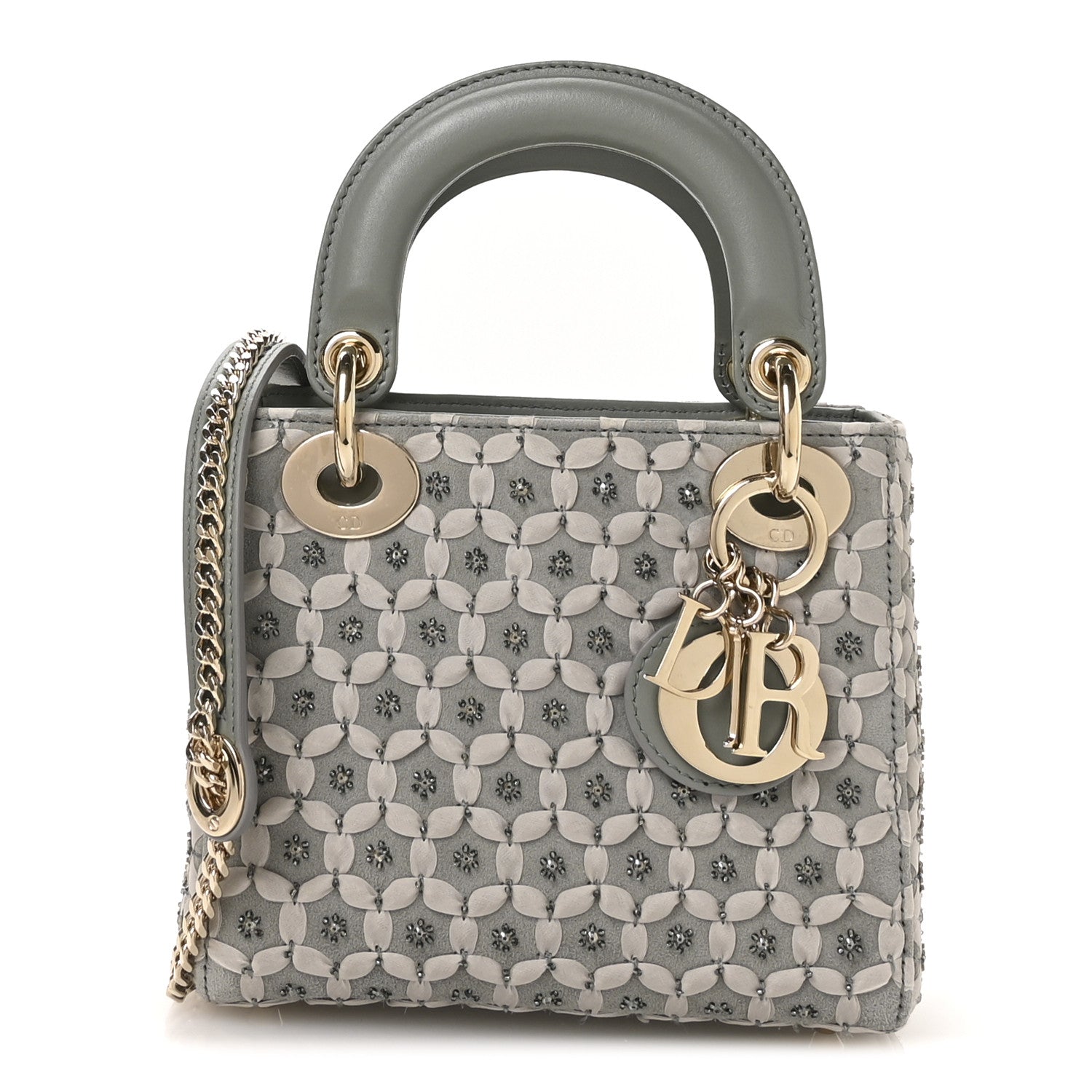 Christian Dior Suede Beaded Ribbon Mini Lady Dior Grey 1 of 10