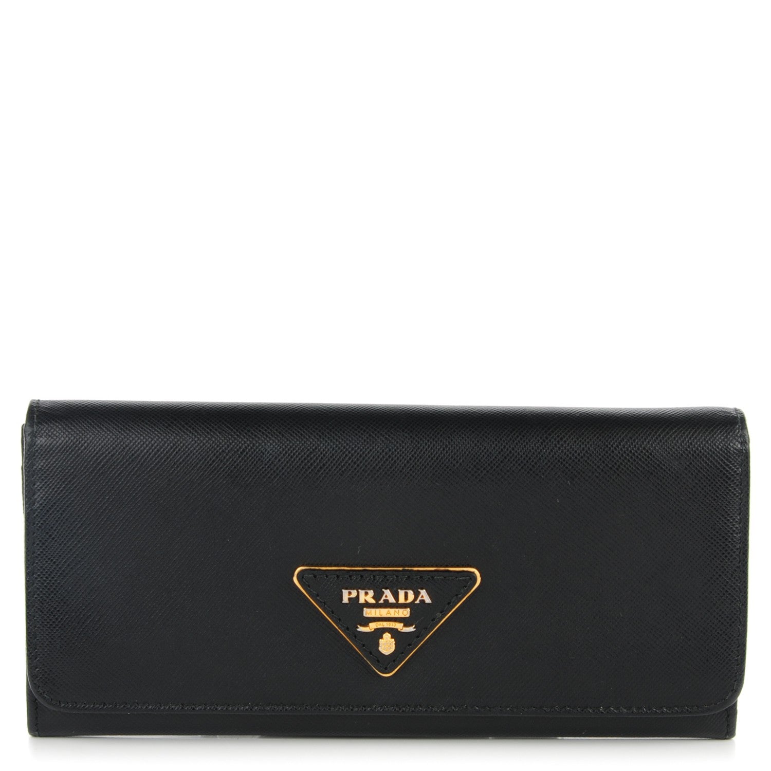 Prada Saffiano Triangle Continental Flap Wallet Black 1 of 8
