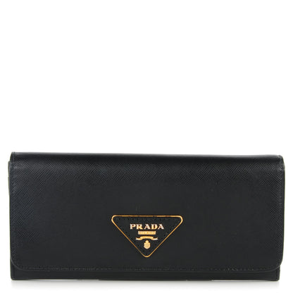 Prada Saffiano Triangle Continental Flap Wallet Black 1 of 8
