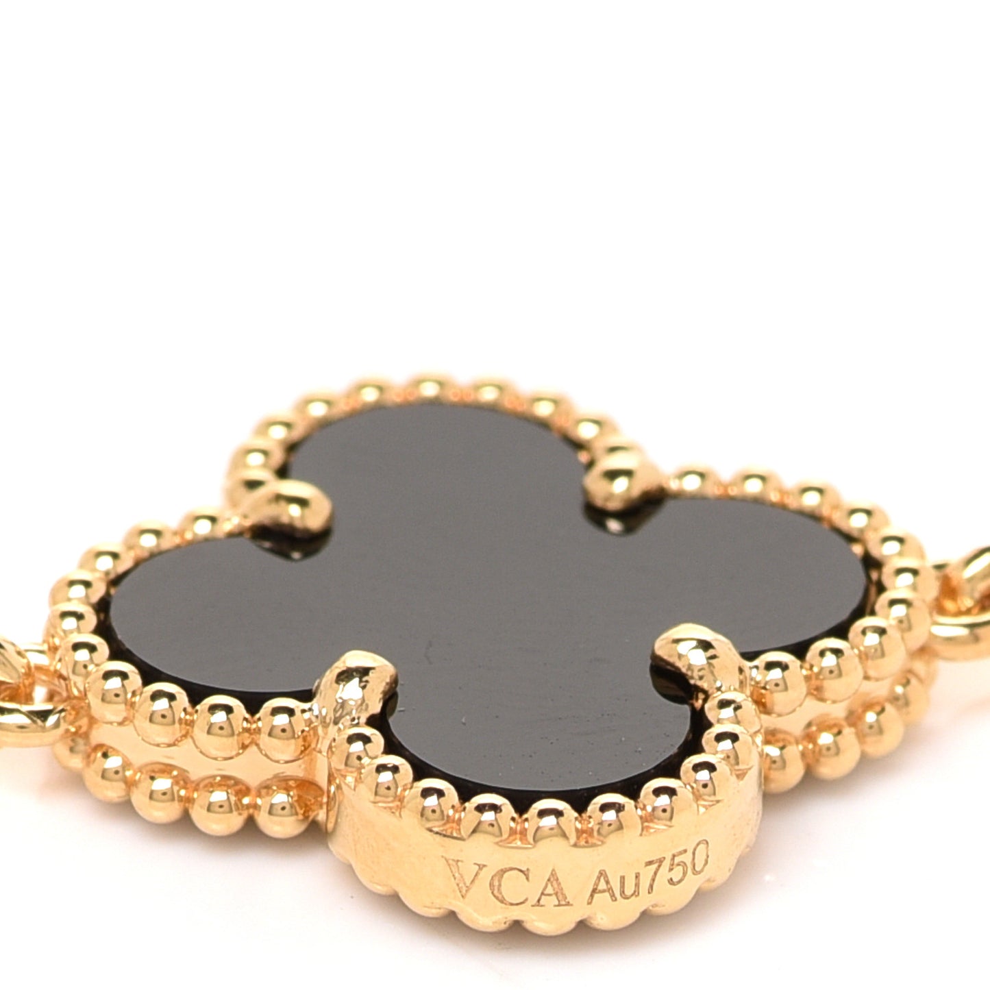 18K Yellow Gold Black Onyx 10 Motifs Vintage Alhambra Necklace