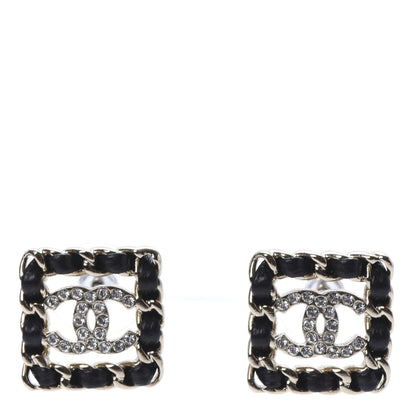 Chanel Crystal Lambskin Chain Sergeant Stud Earrings Black Gold 1 of 6