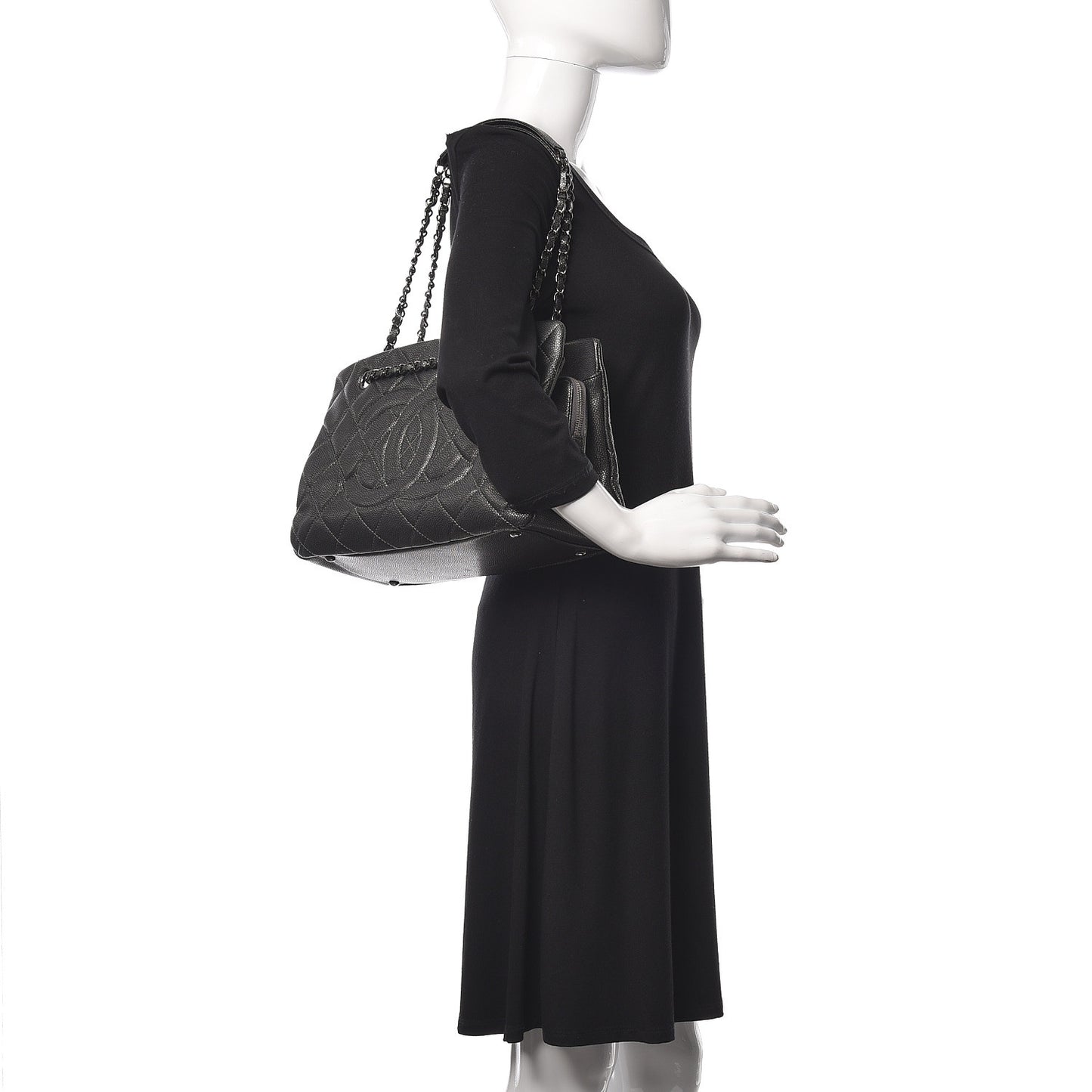 Metallic Caviar Quilted CC Tote Dark Silver