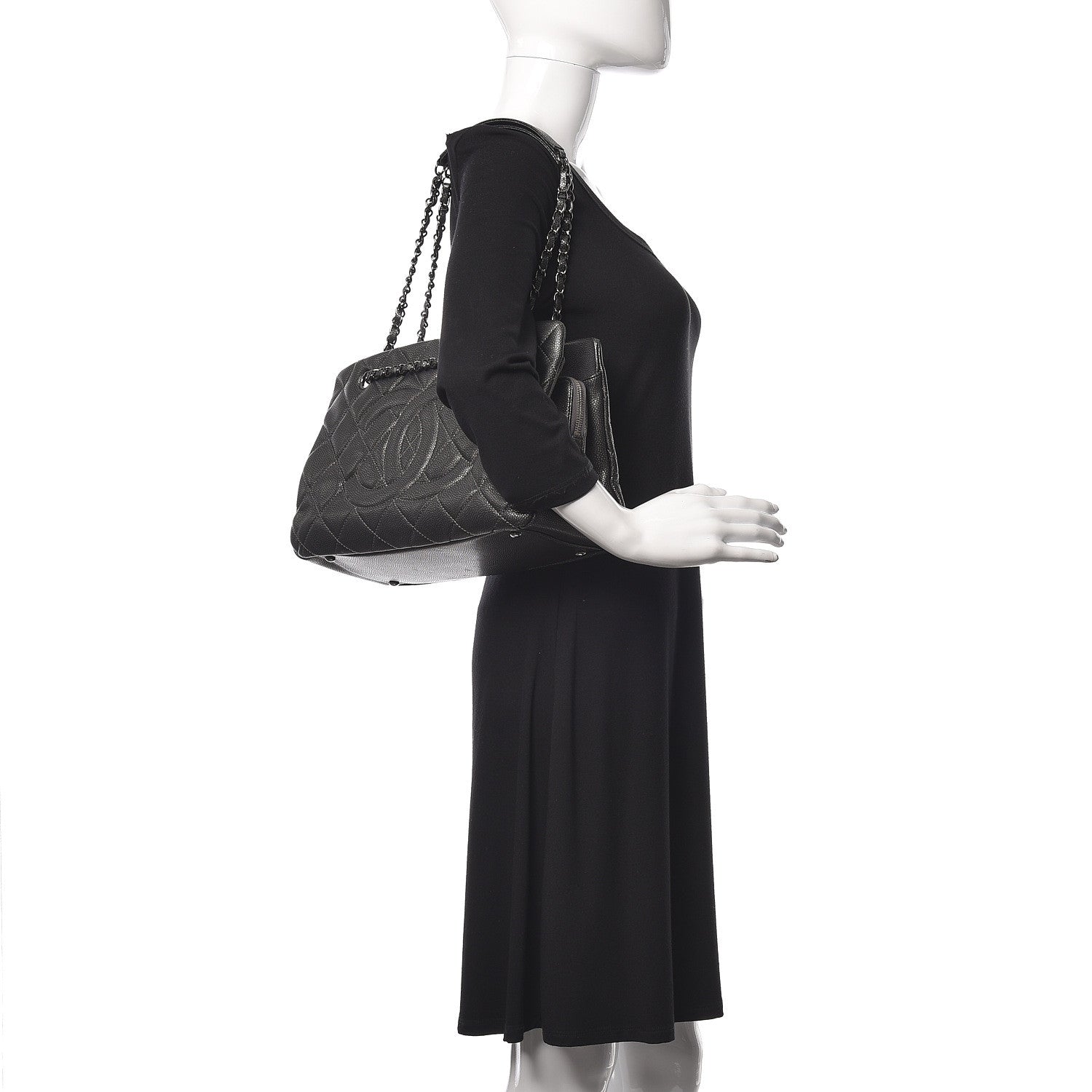 Chanel Metallic Caviar Quilted CC Tote Dark Silver 2 of 16