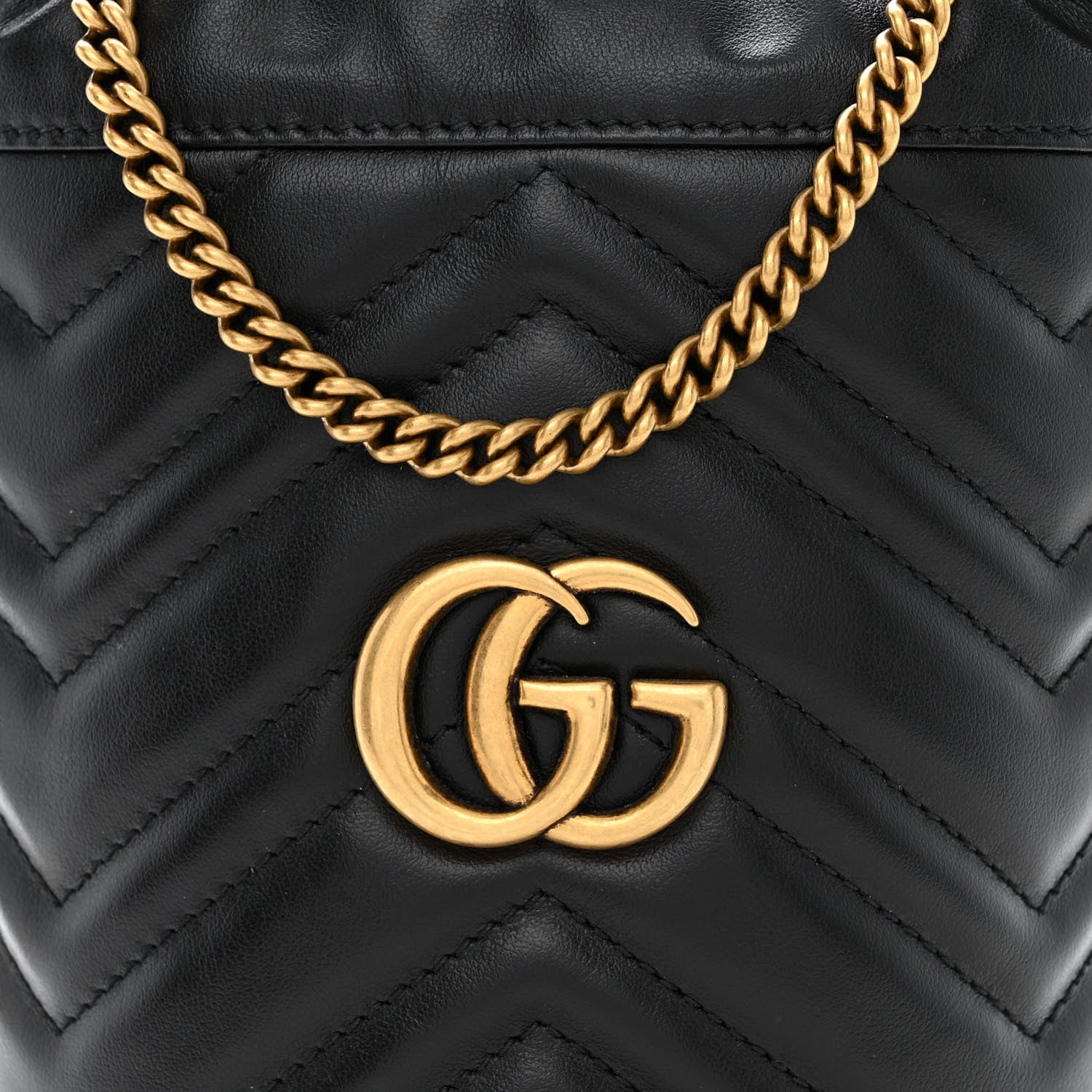 Gucci Calfskin Matelasse Mini GG Marmont 2.0 Bucket Bag Black 8 of 10