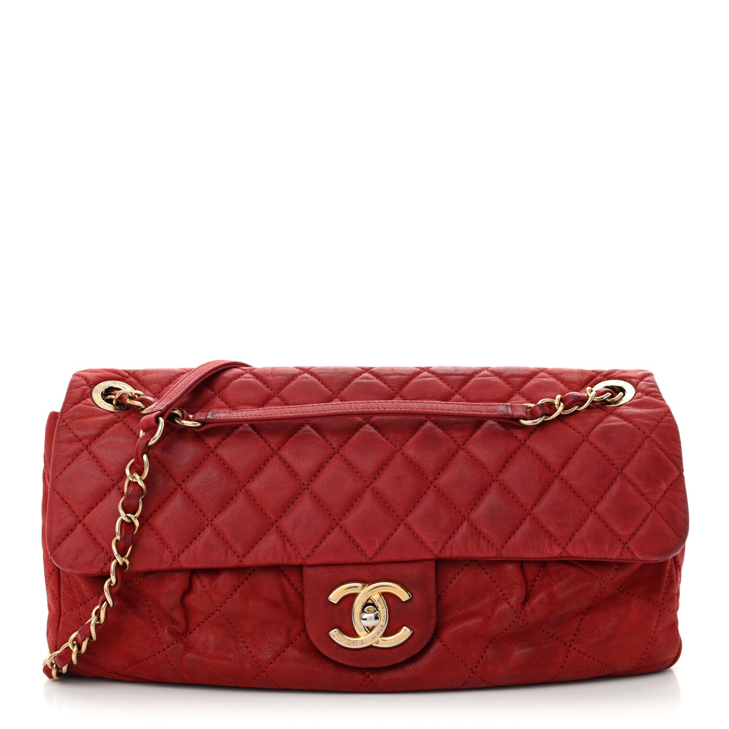 Iridescent Calfskin Large Chic Quilt Flap Red