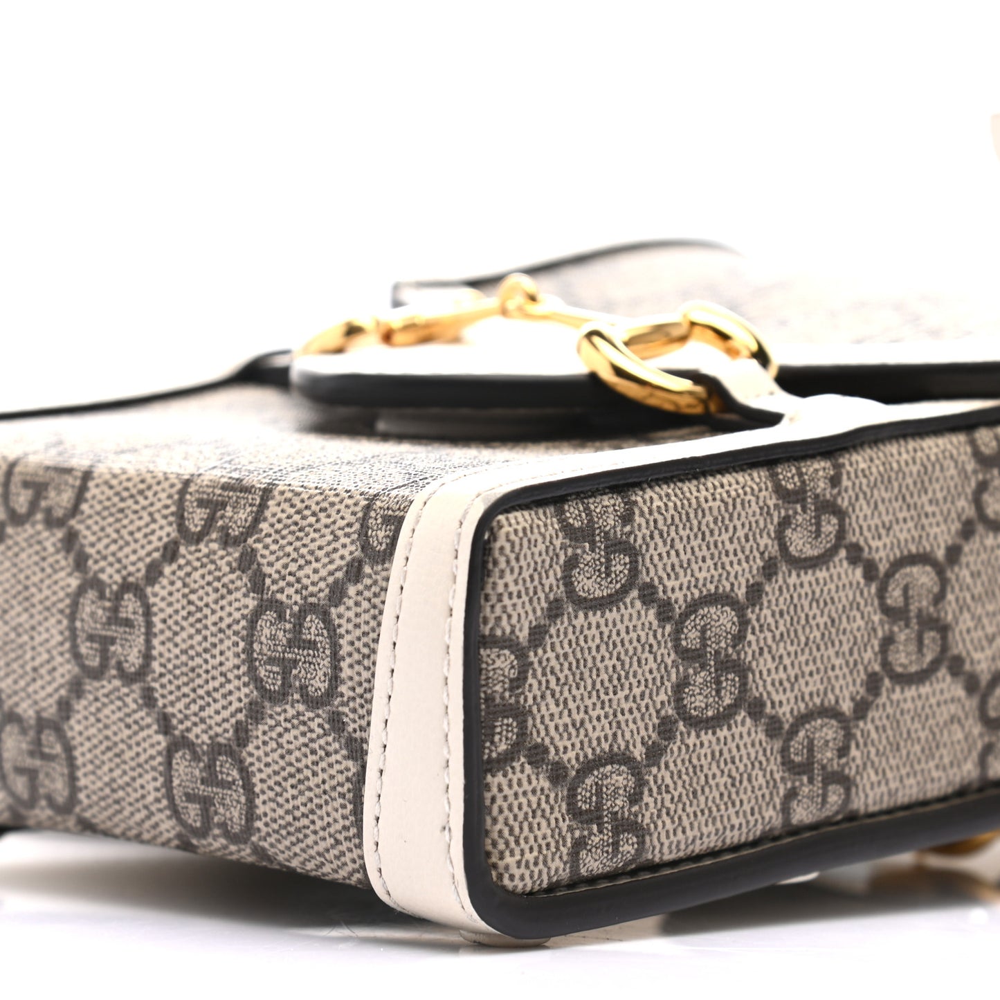 GG Supreme Monogram Azalea Calfskin Mini Horsebit 1955 Crossbody Bag Beige Ebony Mystic White