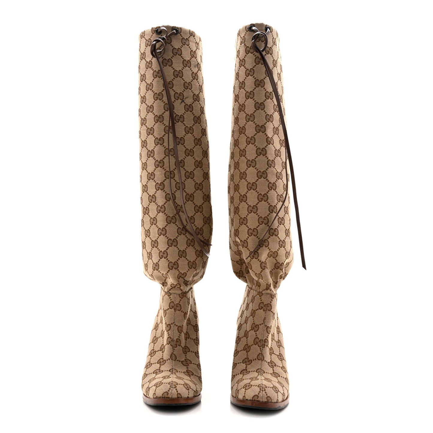 Monogram Malaga Kid Lisa Mid Heel Boots 37.5 Beige Ebony