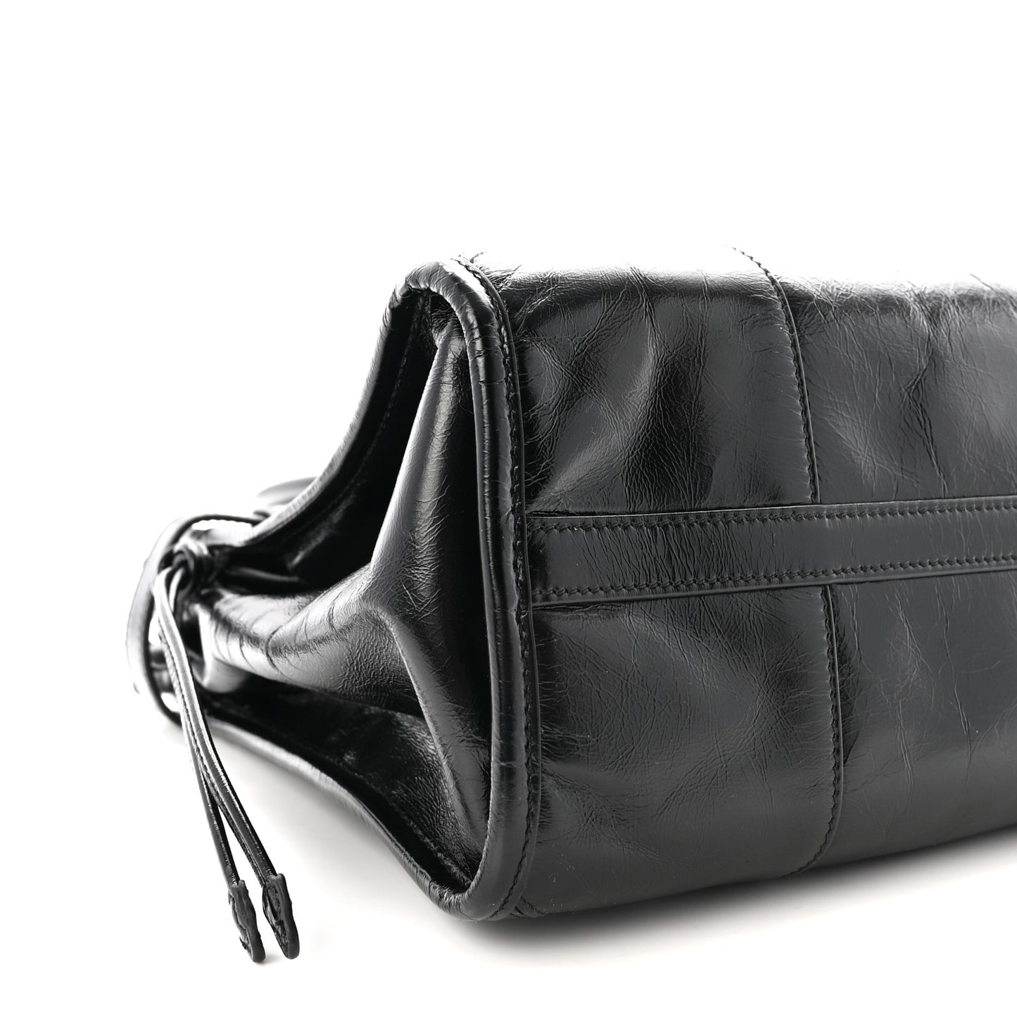 Glossy Calfskin Triangle Large Bonnie Shoulder Bag Black