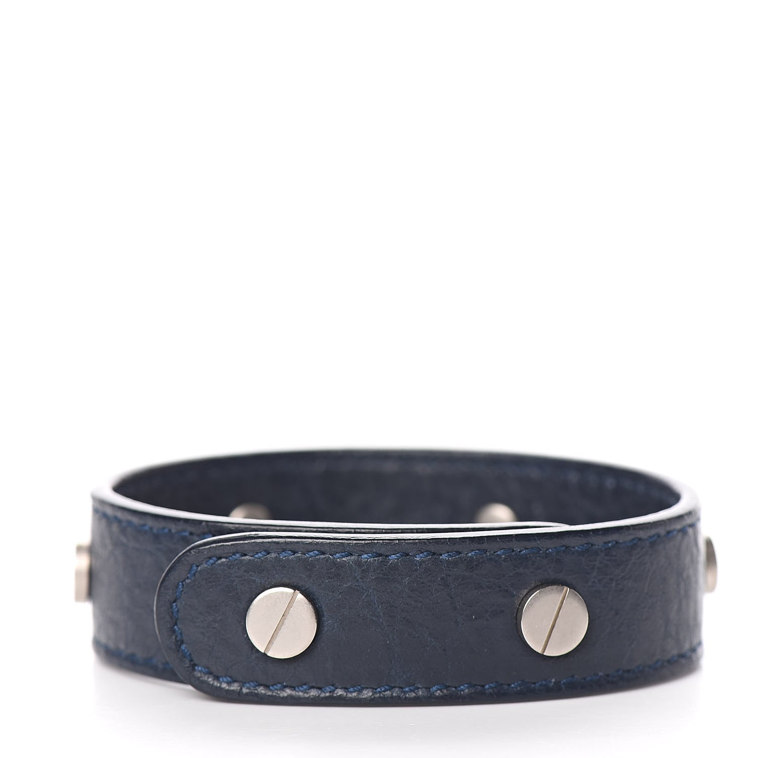 Balenciaga Agneau Silver Hardware Stud Bracelet Dark Bleu 3 of 4