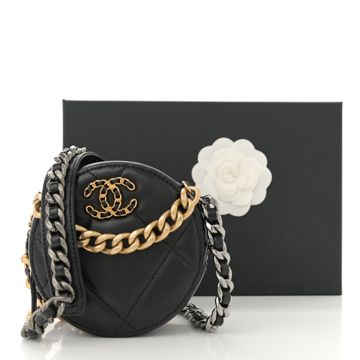 Chanel Lambskin Quilted Chanel 19 Round Clutch With Chain Black 12 of 12